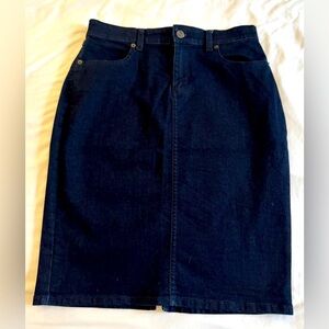 Dark wash high waisted denim pencil skirt